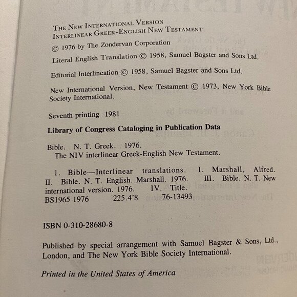 BIBLE THE NEW INTERNATIONAL VERSION INTERLINEAR GREEK-ENGLISH NEW TESTAMENT - Picture 3 of 11